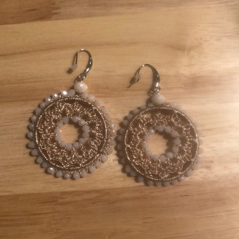beaded and woven dangle earrings